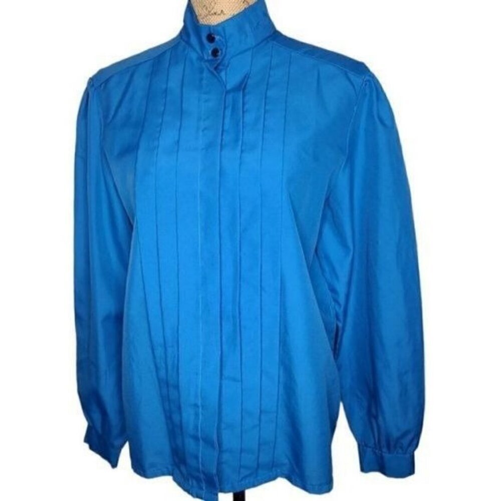 Vintage 70s 80s Sky Blue Pleated Front Long Sleeve Button Down Shirt